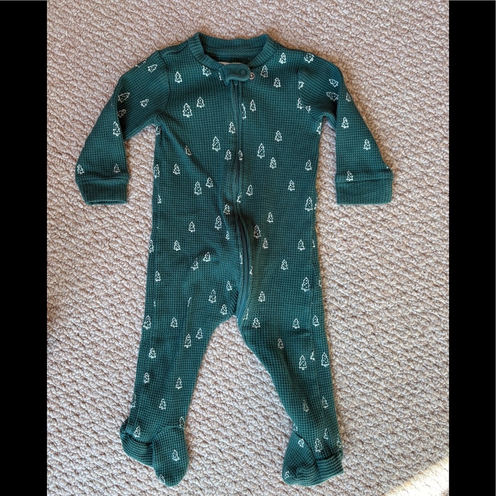 Little Planet Organic Cotton Waffle Knit Pajamas Footies, Trees, Green 9M 9 Mos
